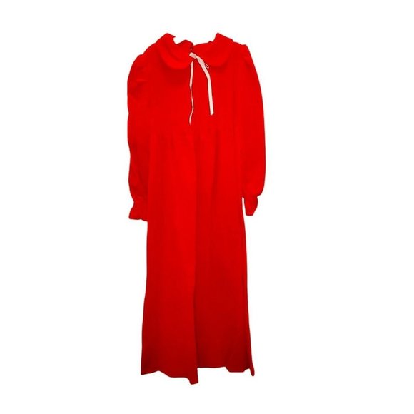 Vintage 70s Girls Sz Medium Christmas Velvet Maxi Dress‎ Red Peter Pan Collar